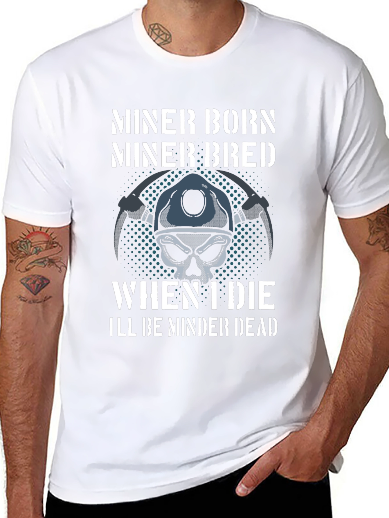 Miner Born Bred T-Shirt - Miner Skull Design