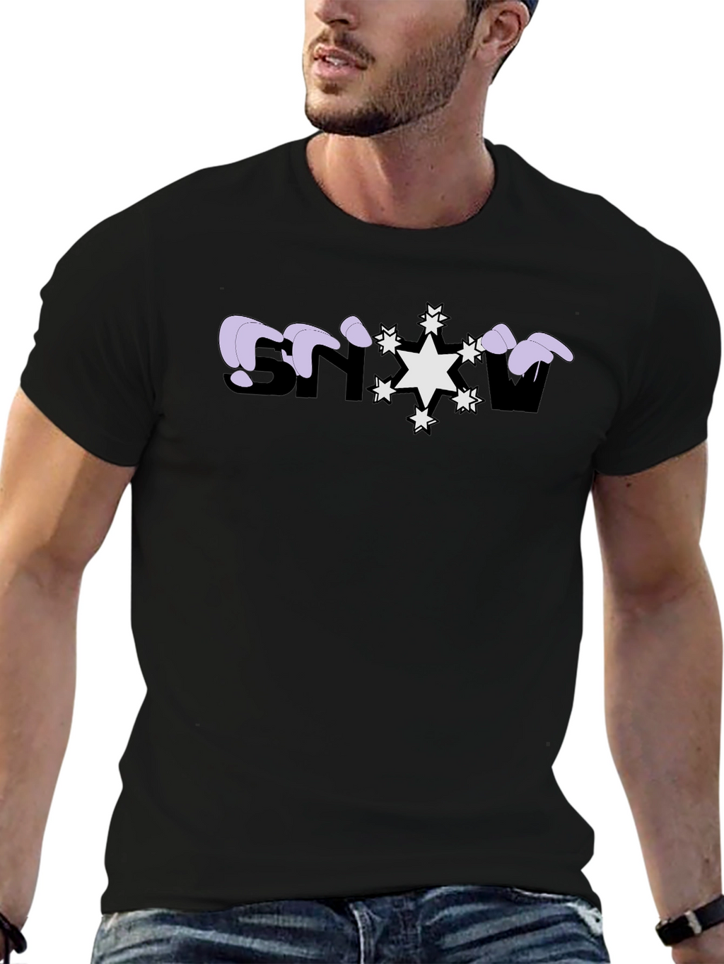 Snowflake Graphic Print Black T-Shirt
