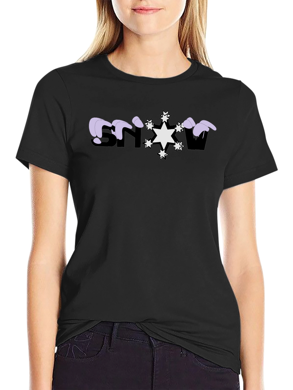 Snowflake Graphic Print Black T-Shirt