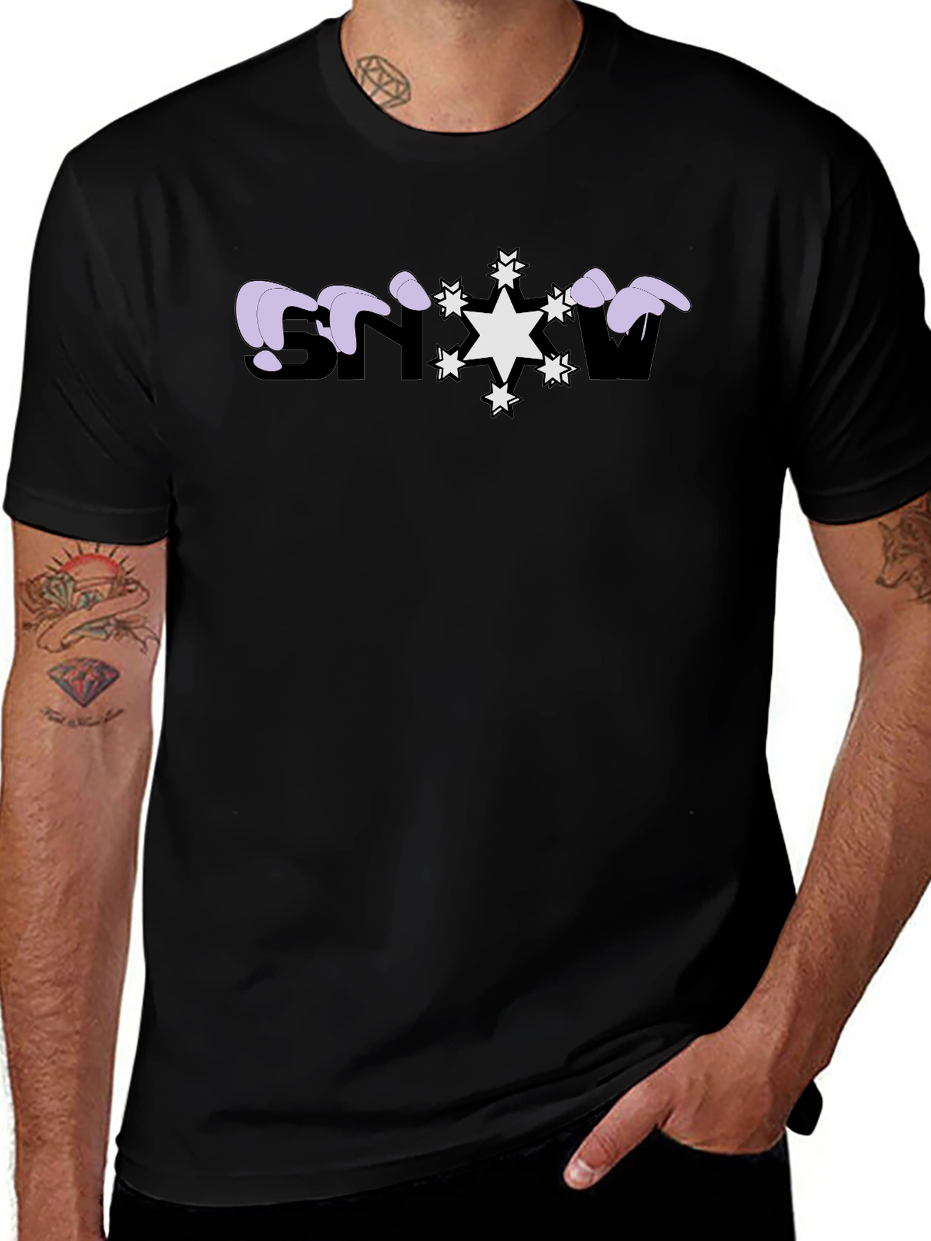 Snowflake Graphic Print Black T-Shirt