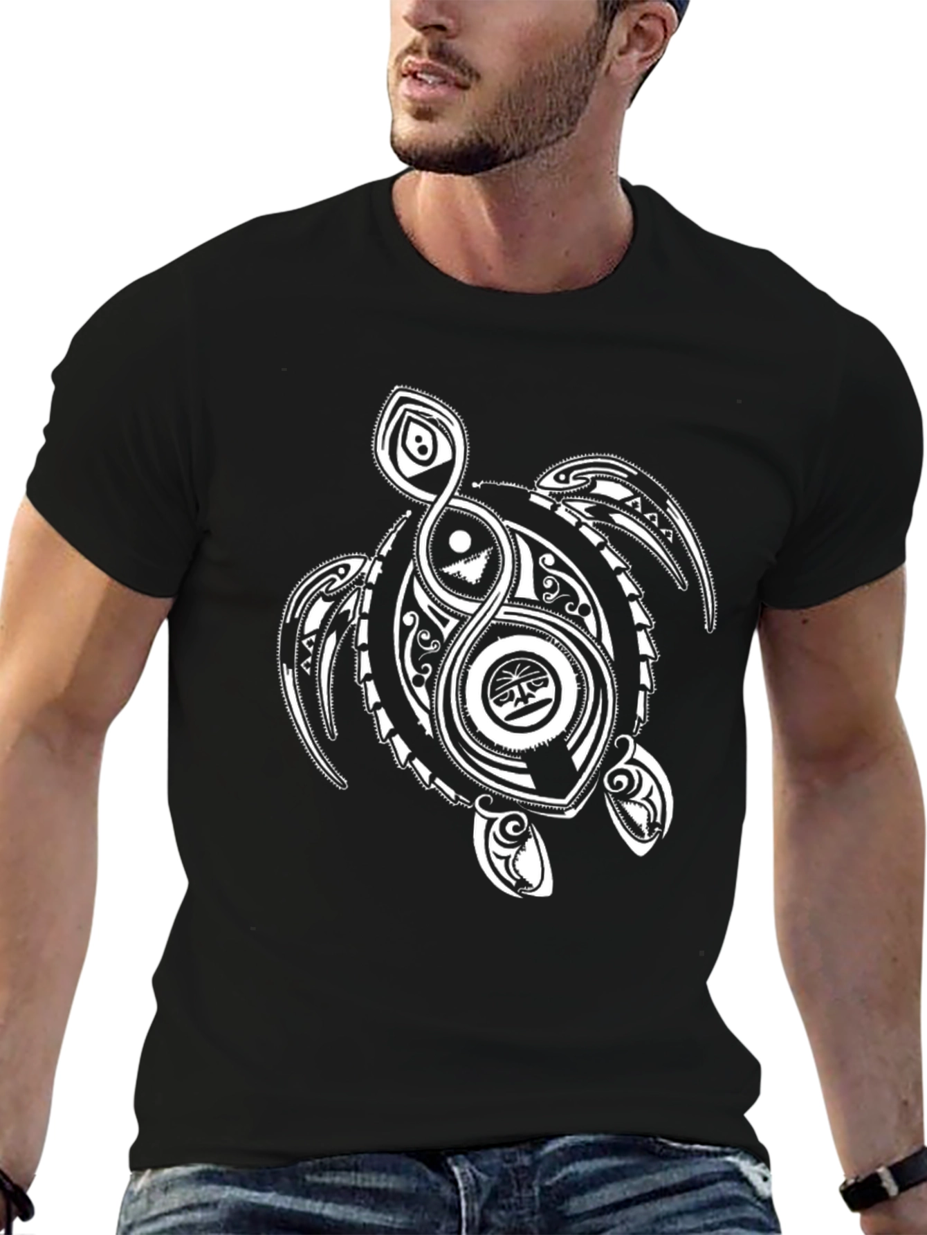 Tribal Turtle Graphic T-Shirt - Black