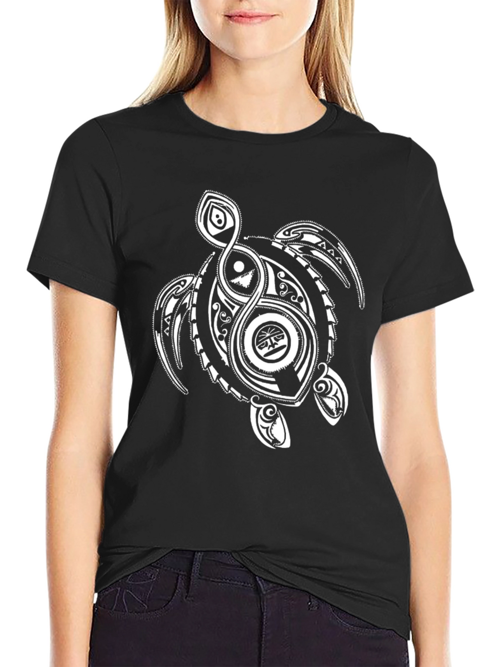 Tribal Turtle Graphic T-Shirt - Black
