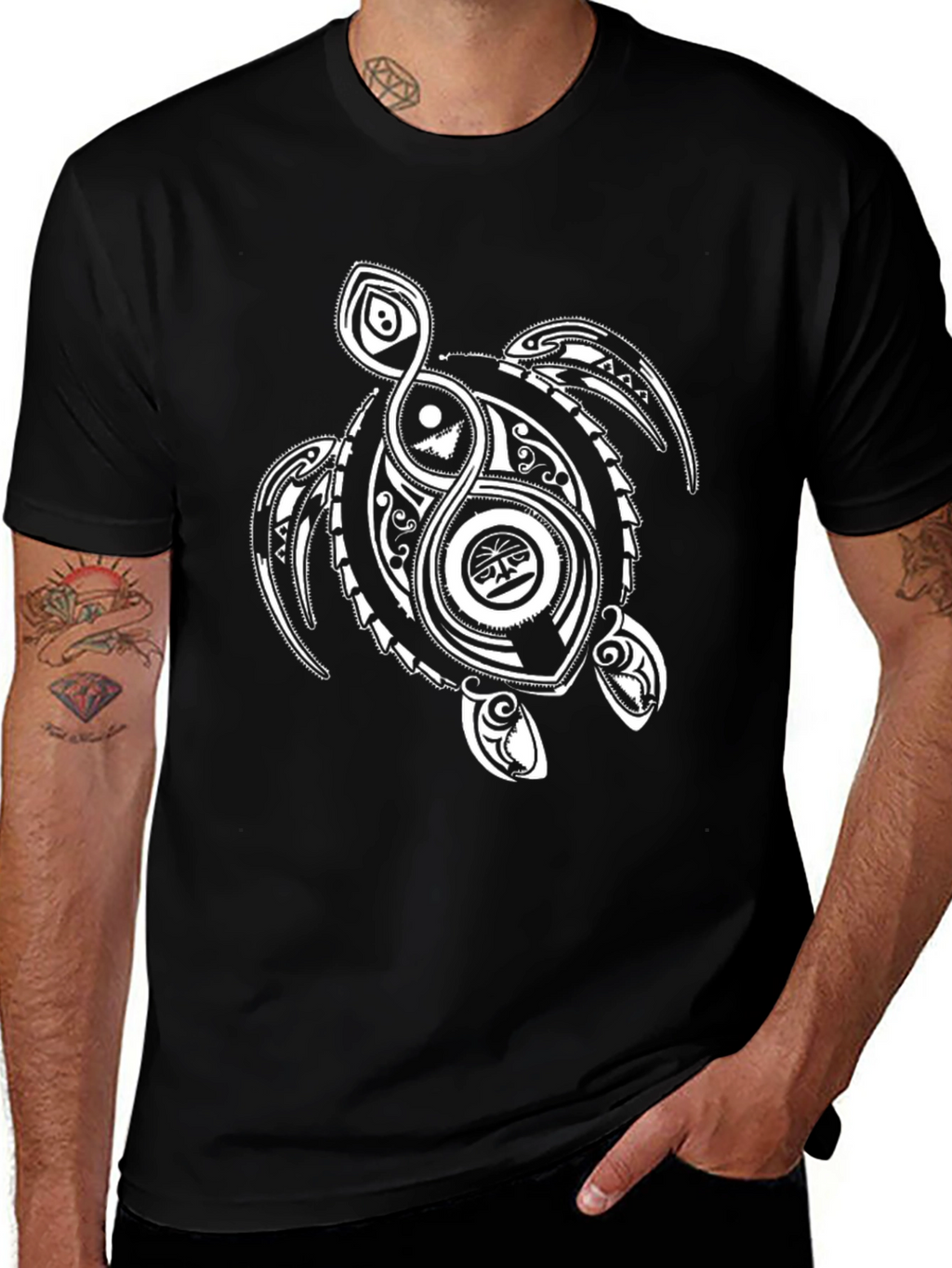 Tribal Turtle Graphic T-Shirt - Black