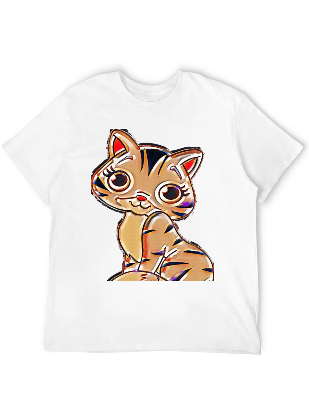 Cute Cartoon Cat T-Shirt - Black Cotton Blend