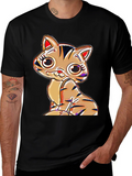 Cute Cartoon Cat T-Shirt - Black Cotton Blend