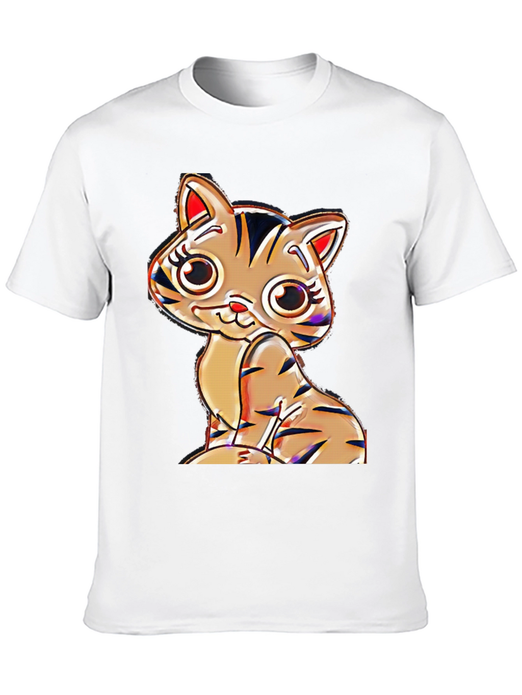 Cute Cartoon Cat T-Shirt - Black Cotton Blend