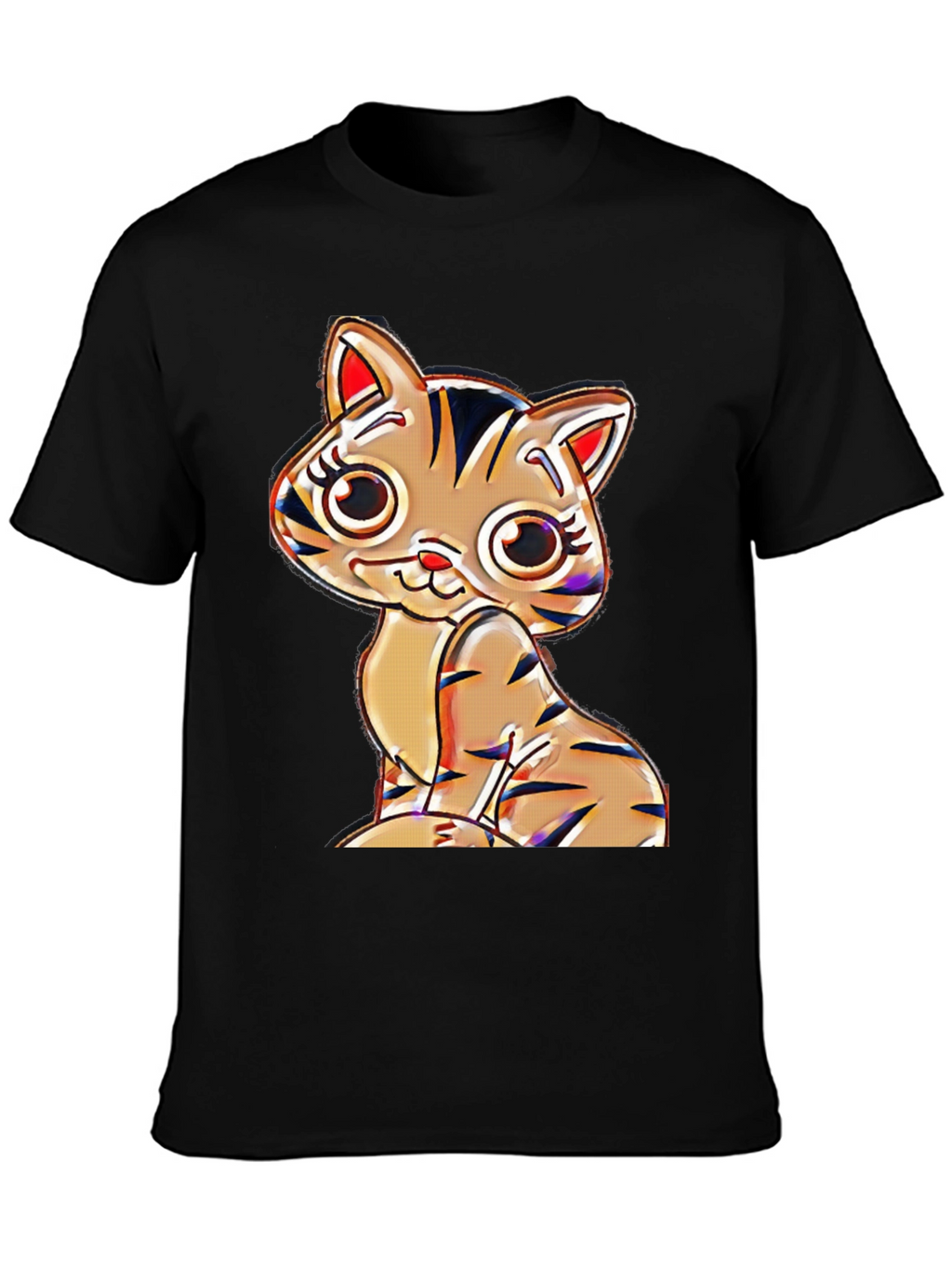 Cute Cartoon Cat T-Shirt - Black Cotton Blend