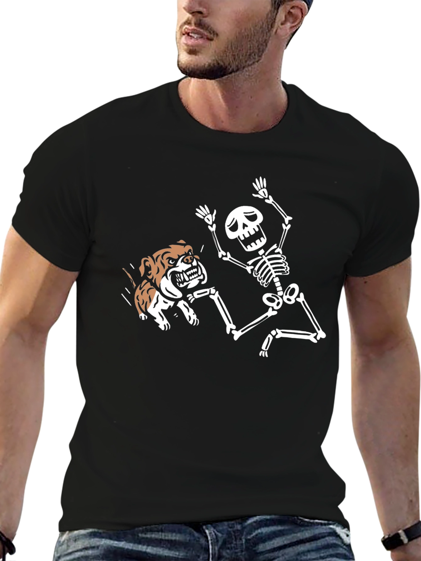 Skeleton & Bulldog Graphic Tee - Black T-Shirt