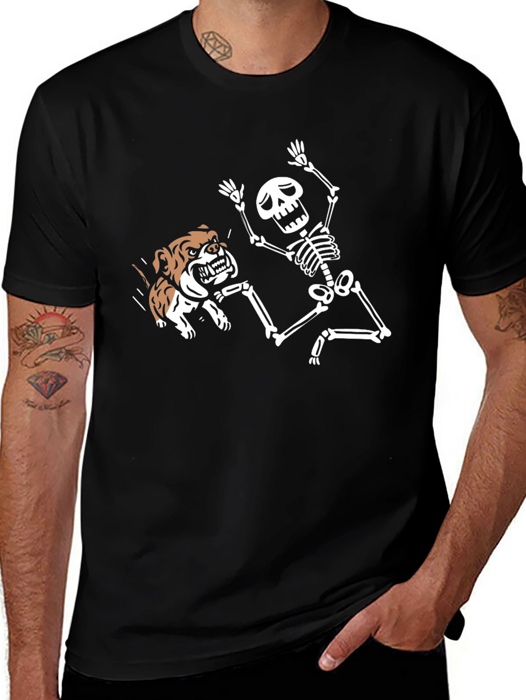 Skeleton & Bulldog Graphic Tee - Black T-Shirt