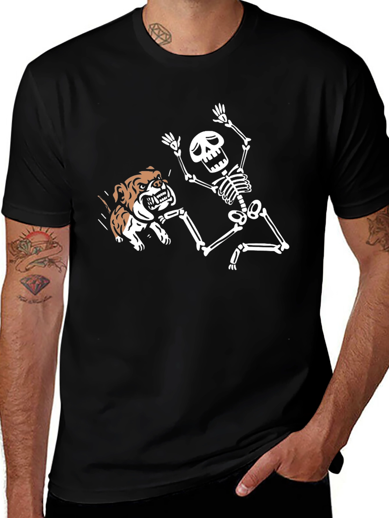 Skeleton & Bulldog Graphic Tee - Black T-Shirt