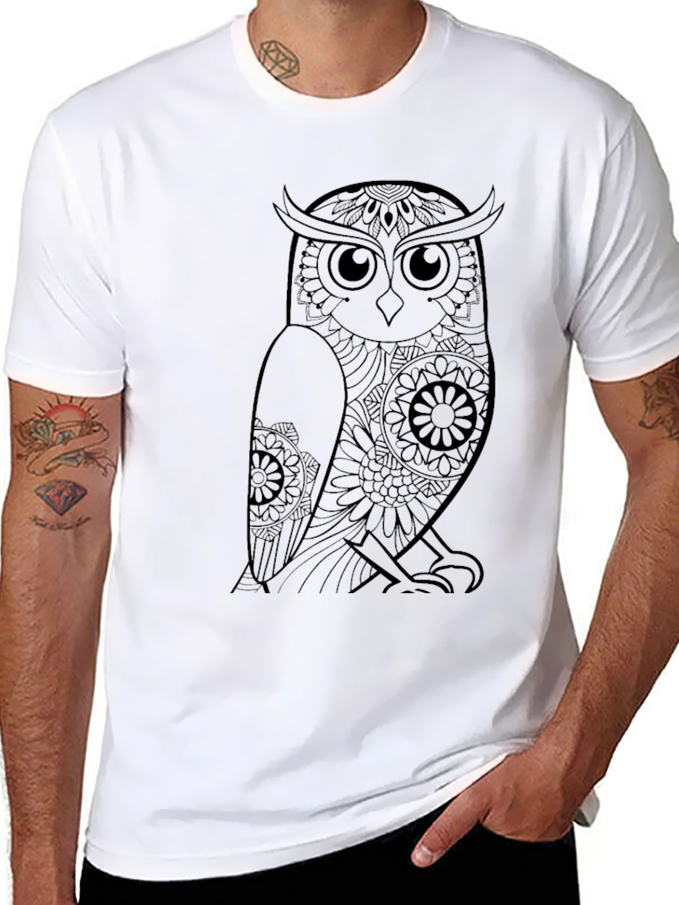 Mens Black Owl Graphic Tee