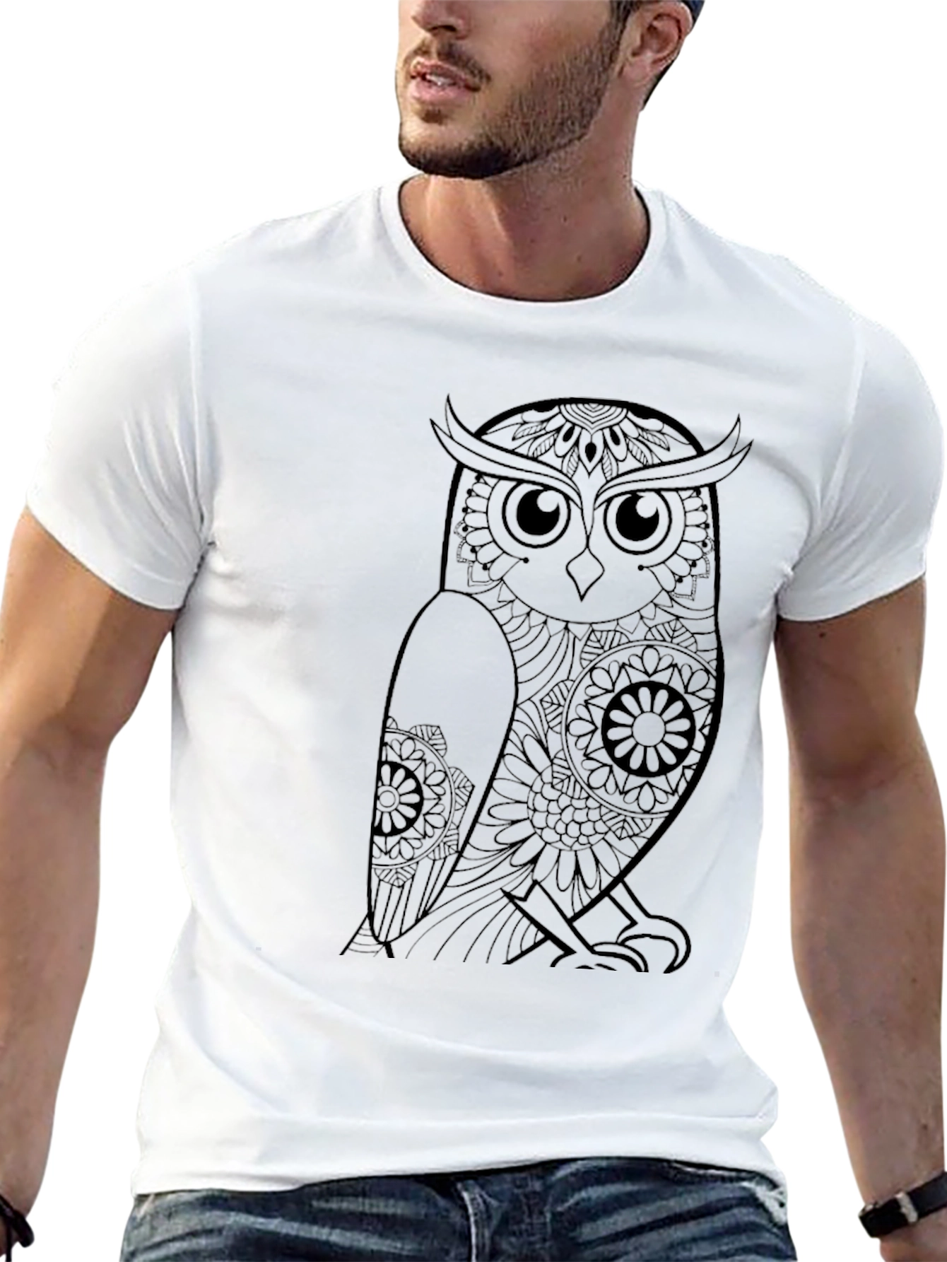 Mens Black Owl Graphic Tee