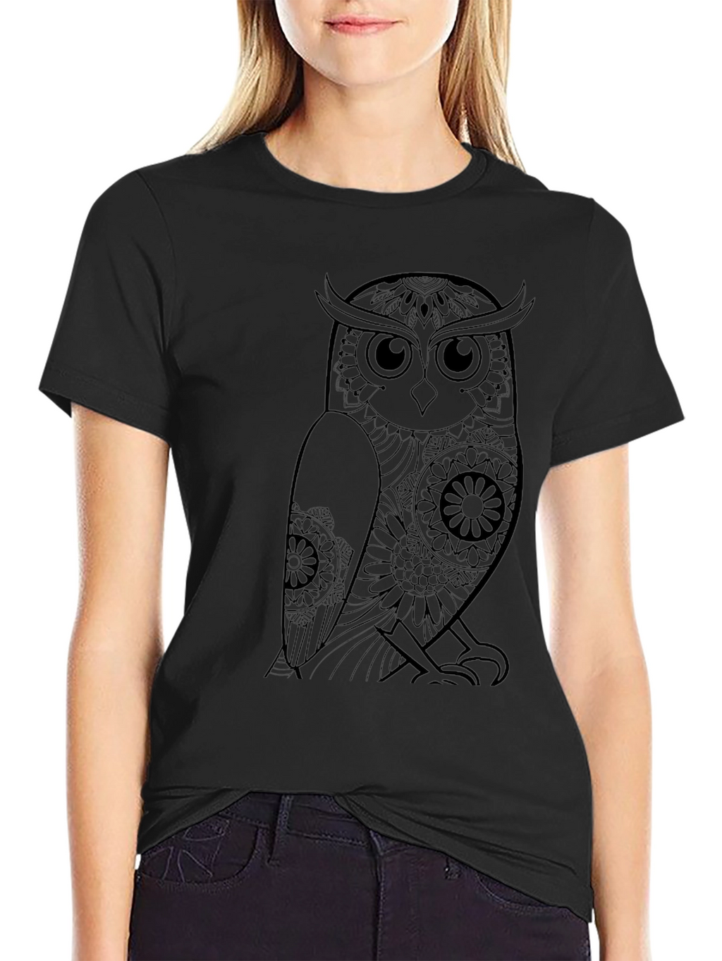 Mens Black Owl Graphic Tee