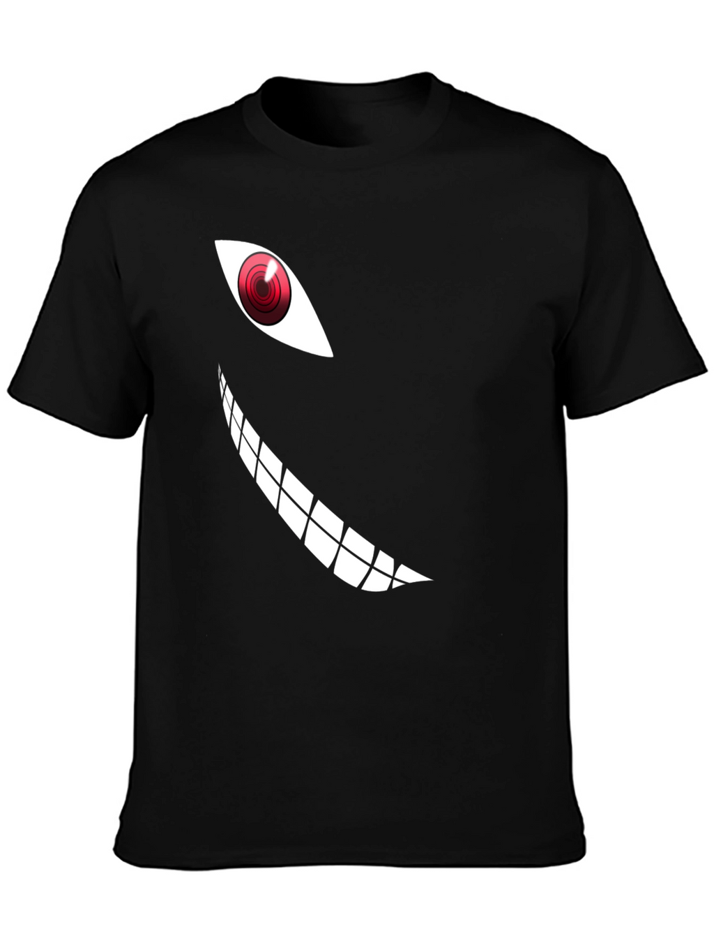 Mens Black T-Shirt with Anime Eye and Teeth Graphic