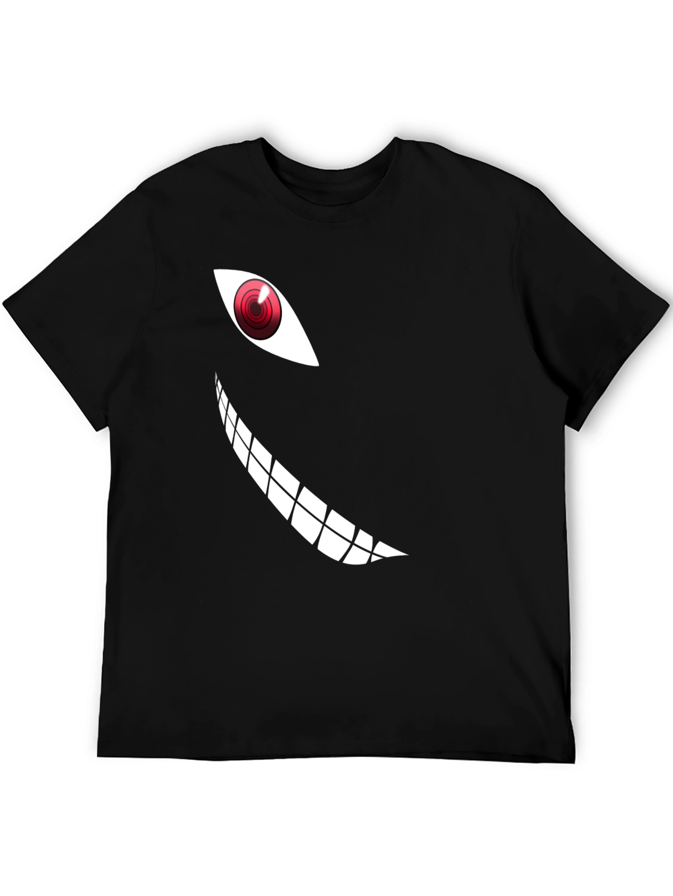 Mens Black T-Shirt with Anime Eye and Teeth Graphic