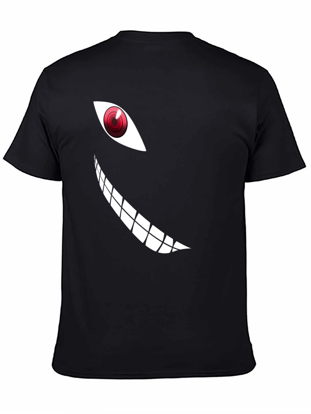 Mens Black T-Shirt with Anime Eye and Teeth Graphic