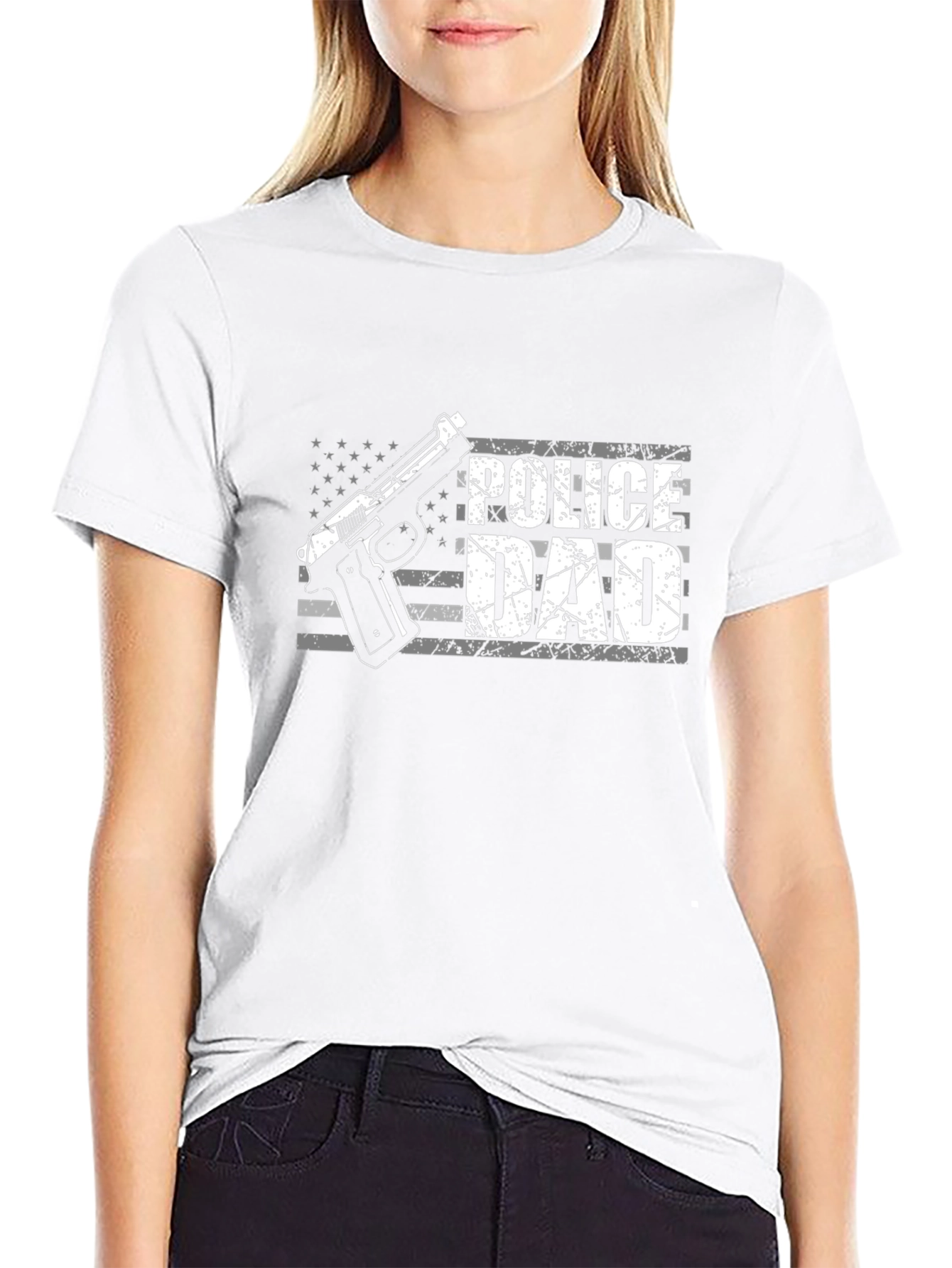 Police Dad T-Shirt - USA Flag Gun Graphic Tee