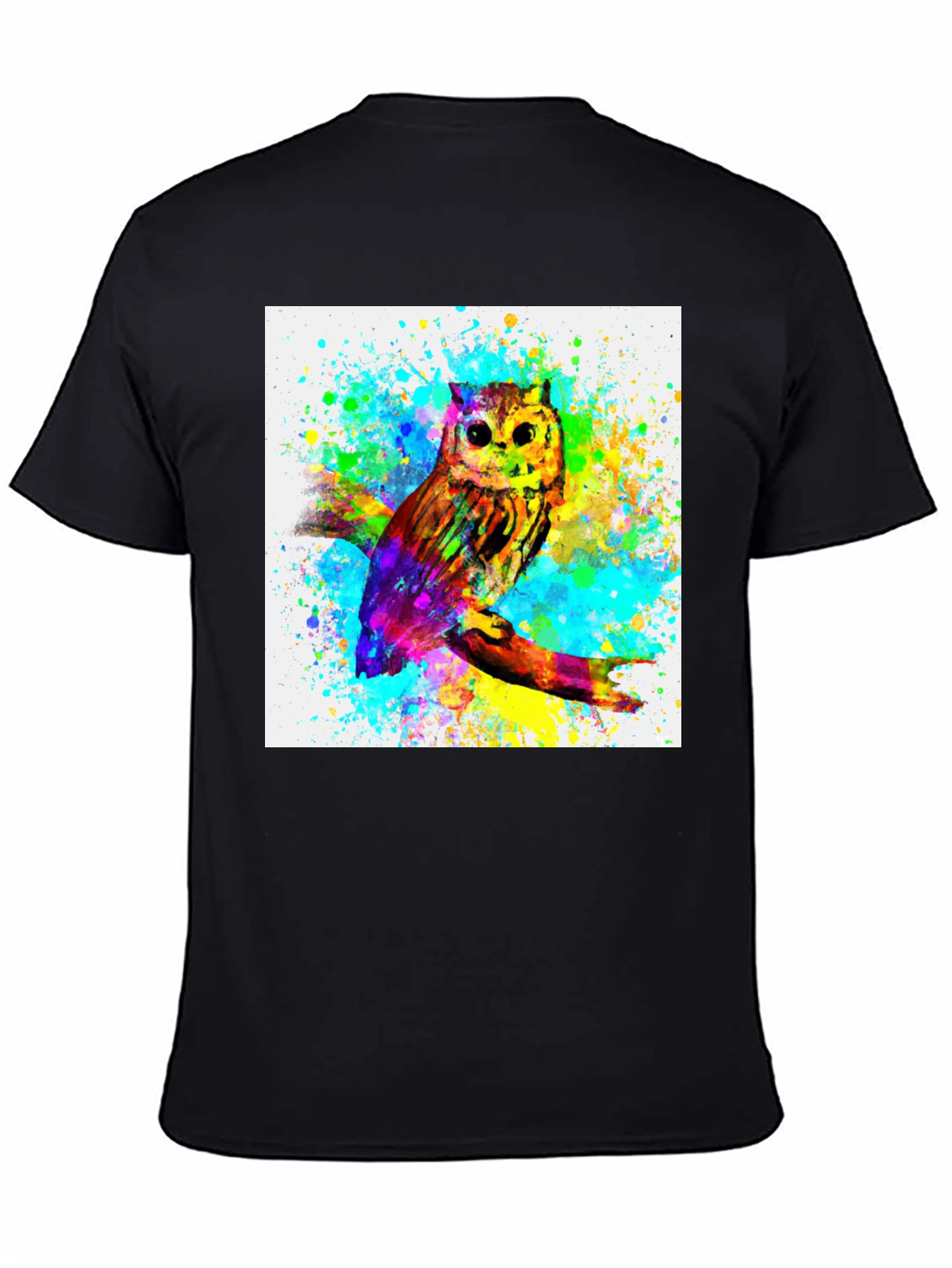 Watercolor Owl Graphic Black T-Shirt