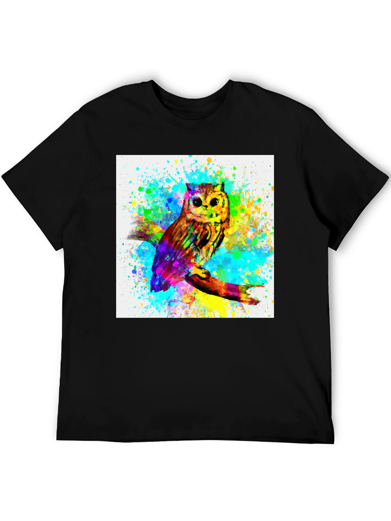 Watercolor Owl Graphic Black T-Shirt