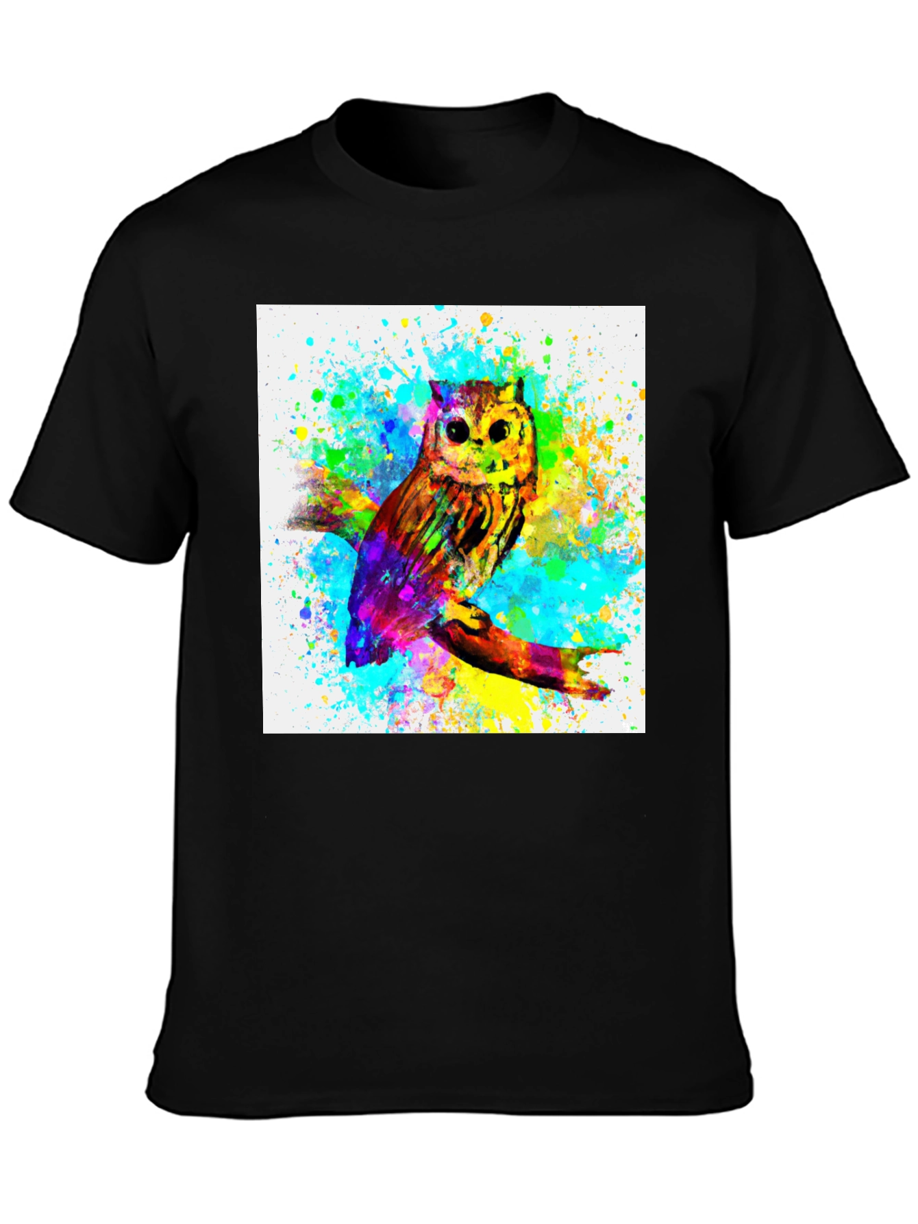 Watercolor Owl Graphic Black T-Shirt