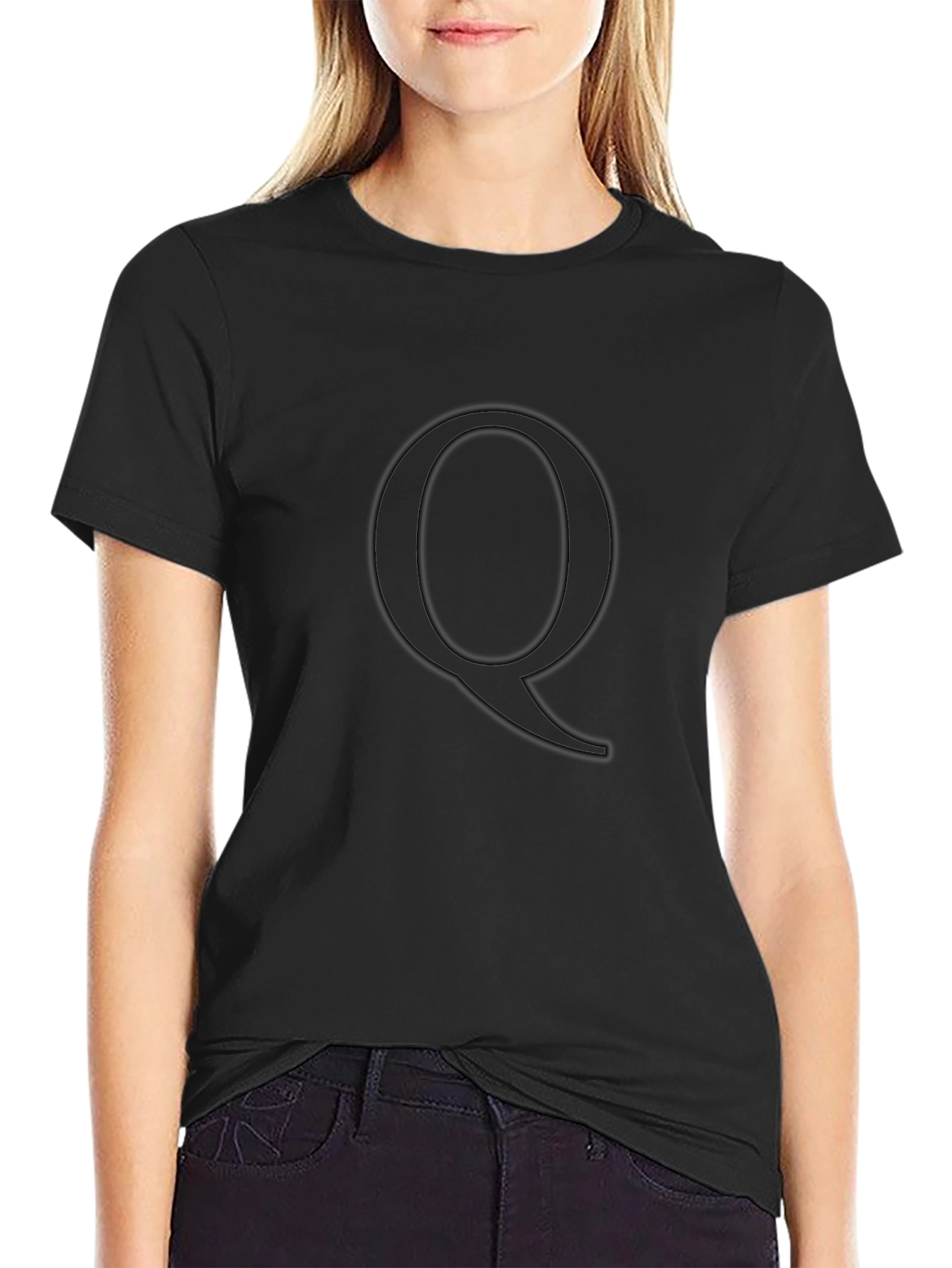 Letter Q Black T-Shirt - Minimalist Style