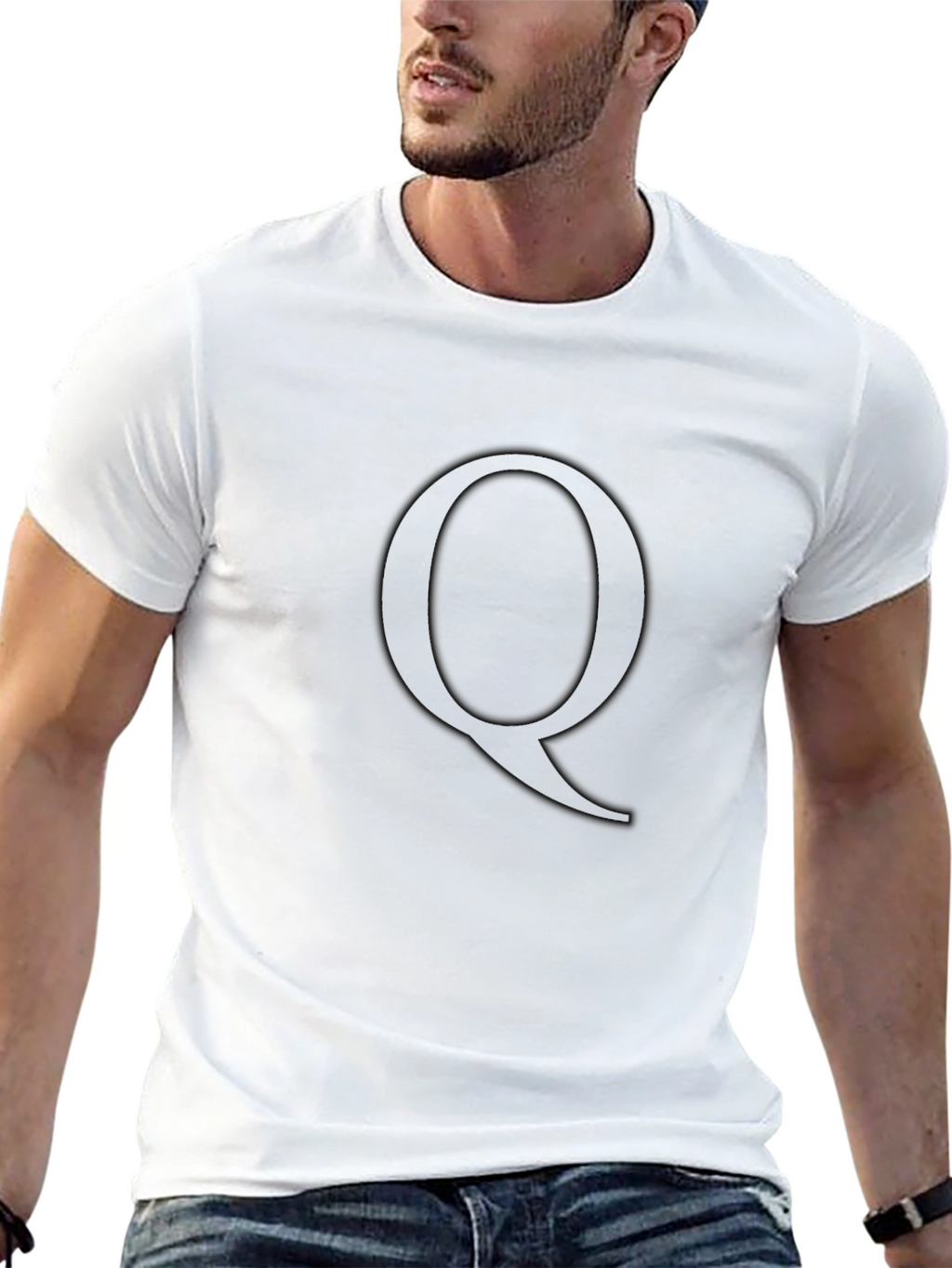 Letter Q Black T-Shirt - Minimalist Style