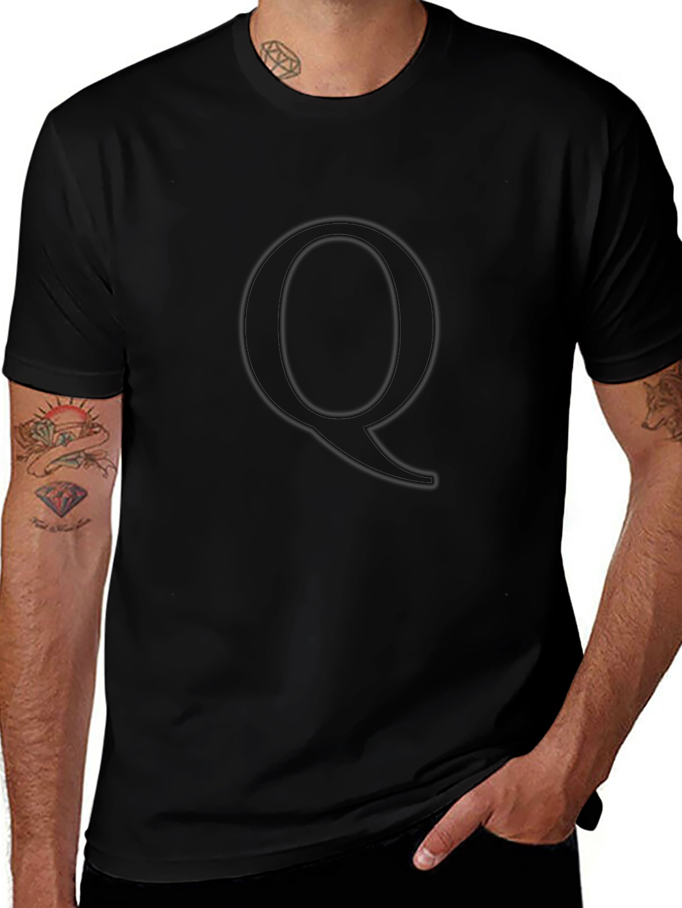Letter Q Black T-Shirt - Minimalist Style