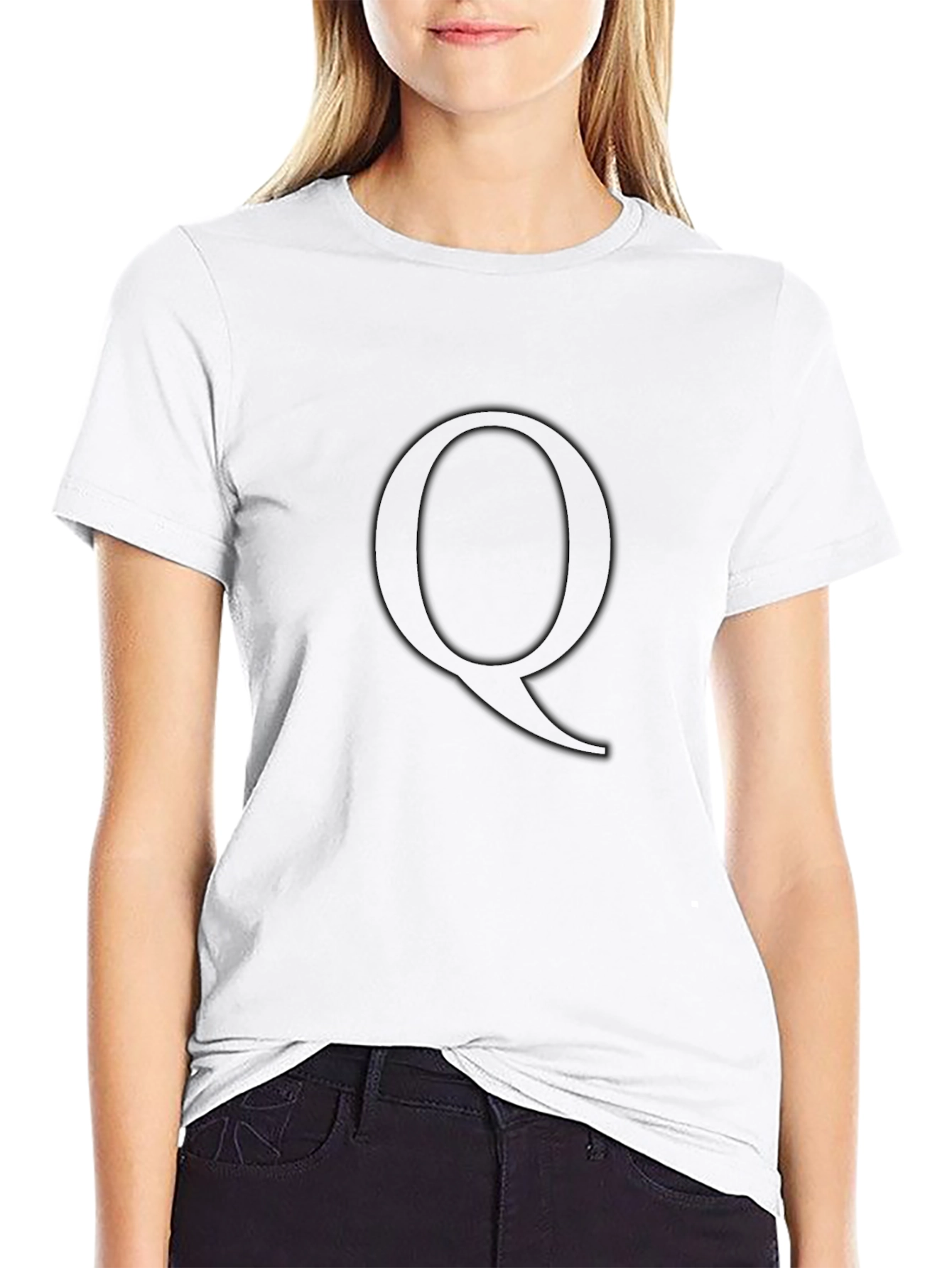Letter Q Black T-Shirt - Minimalist Style