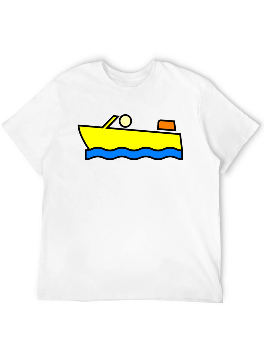 Cartoon Boat Graphic Tee - Black Cotton T-Shirt
