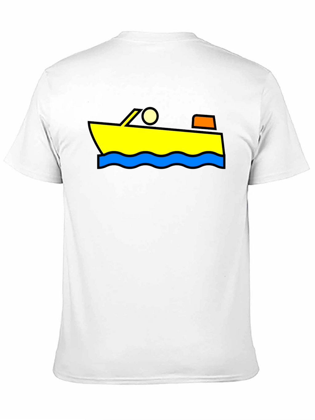 Cartoon Boat Graphic Tee - Black Cotton T-Shirt