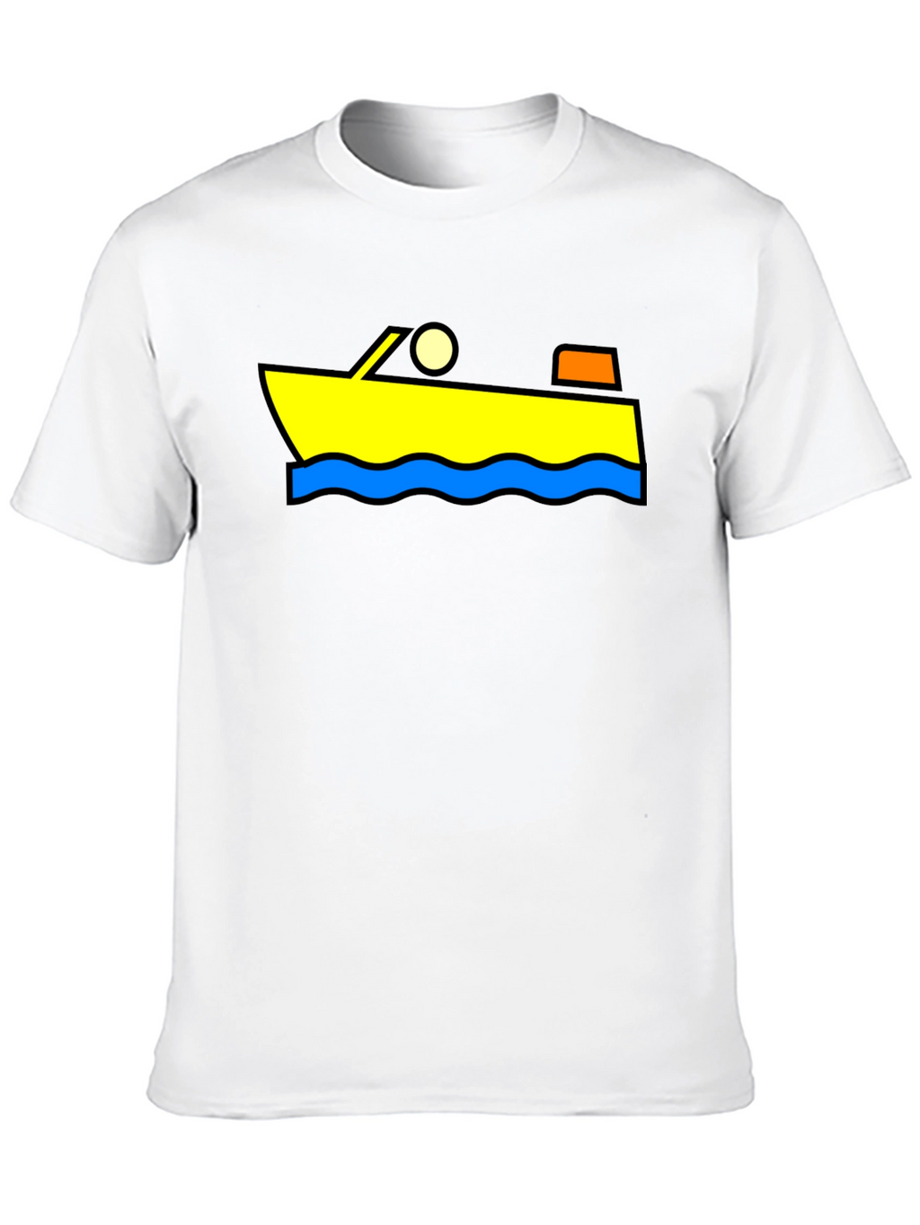 Cartoon Boat Graphic Tee - Black Cotton T-Shirt