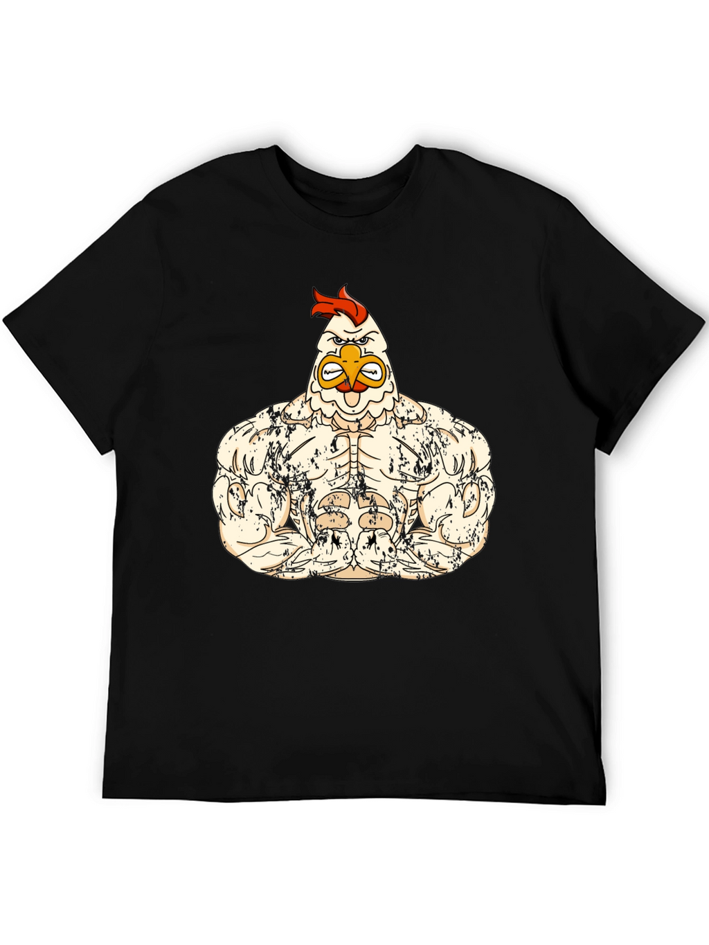 Muscled Chicken Graphic Tee - Black Cotton T-Shirt