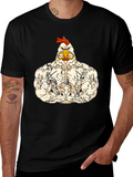 Muscled Chicken Graphic Tee - Black Cotton T-Shirt