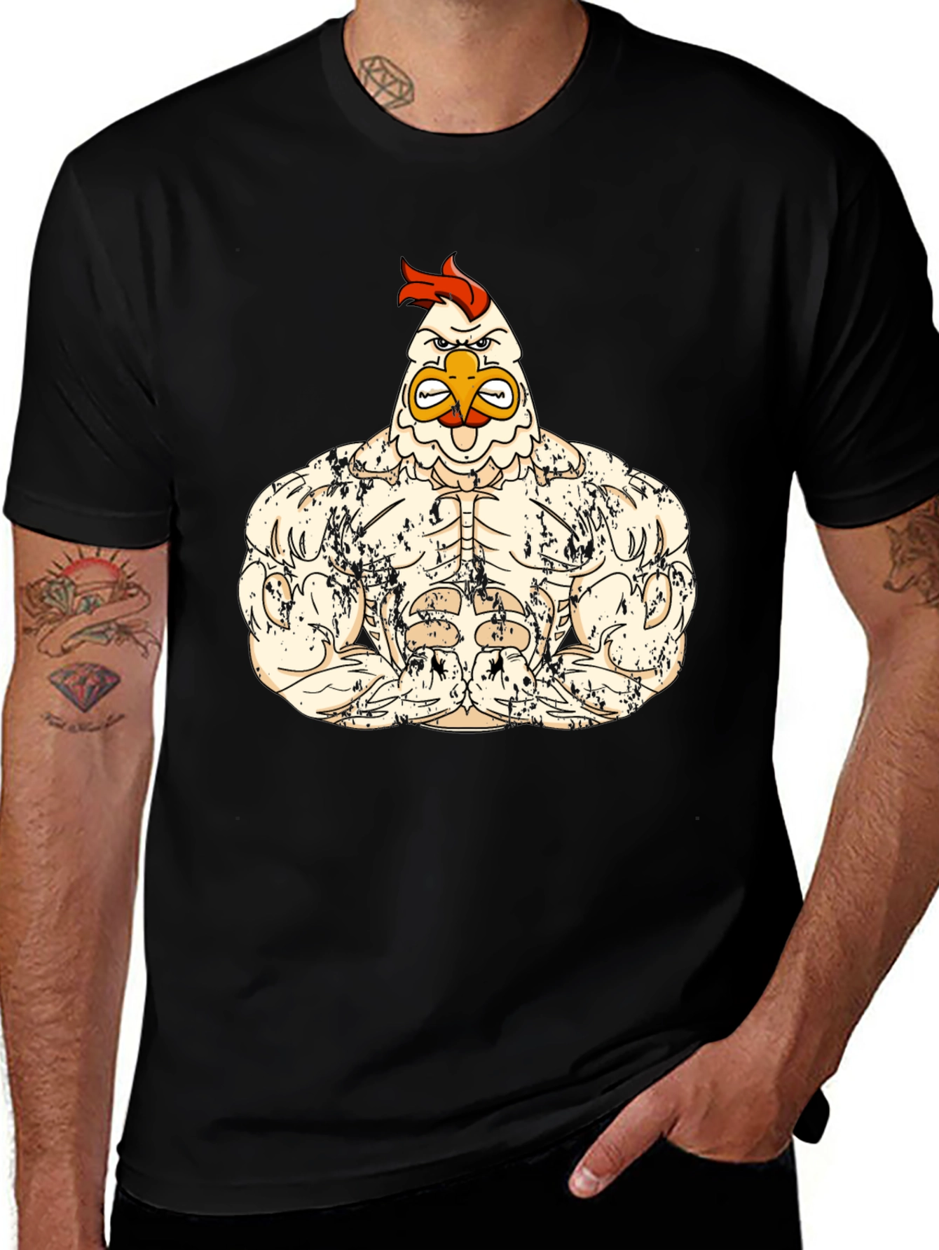 Muscled Chicken Graphic Tee - Black Cotton T-Shirt