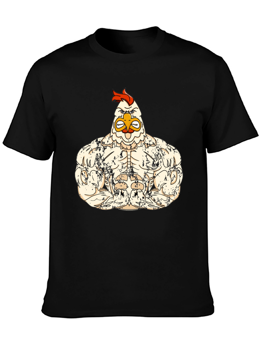 Muscled Chicken Graphic Tee - Black Cotton T-Shirt