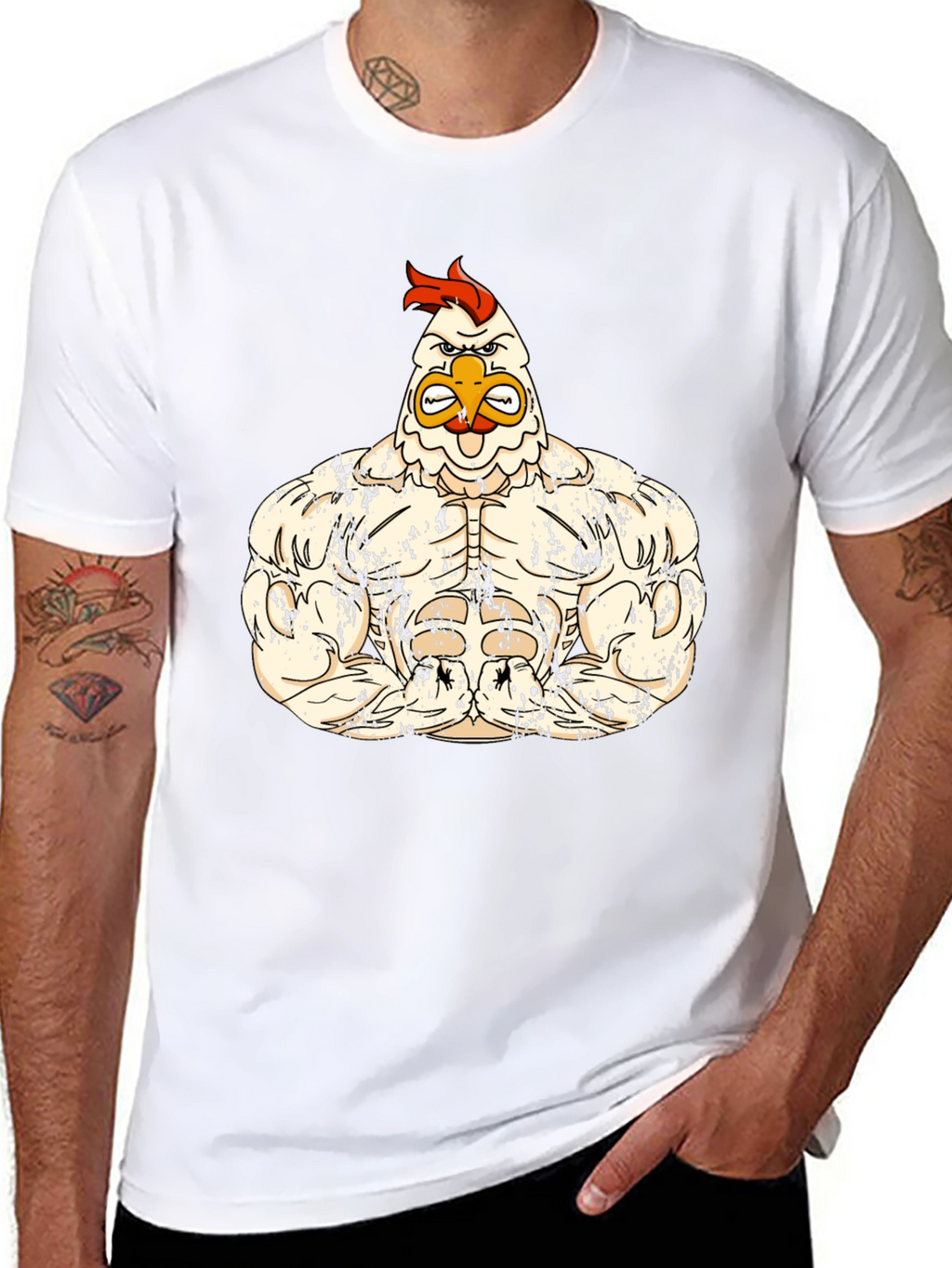 Muscled Chicken Graphic Tee - Black Cotton T-Shirt
