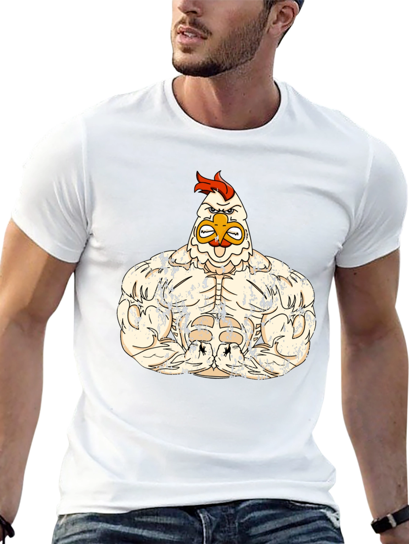 Muscled Chicken Graphic Tee - Black Cotton T-Shirt