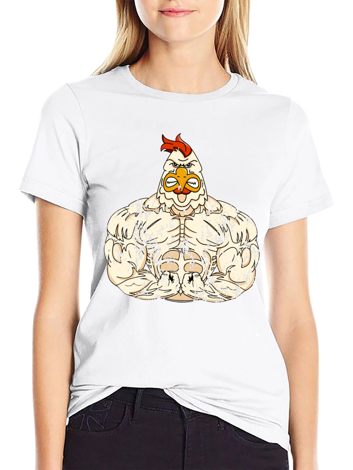 Muscled Chicken Graphic Tee - Black Cotton T-Shirt