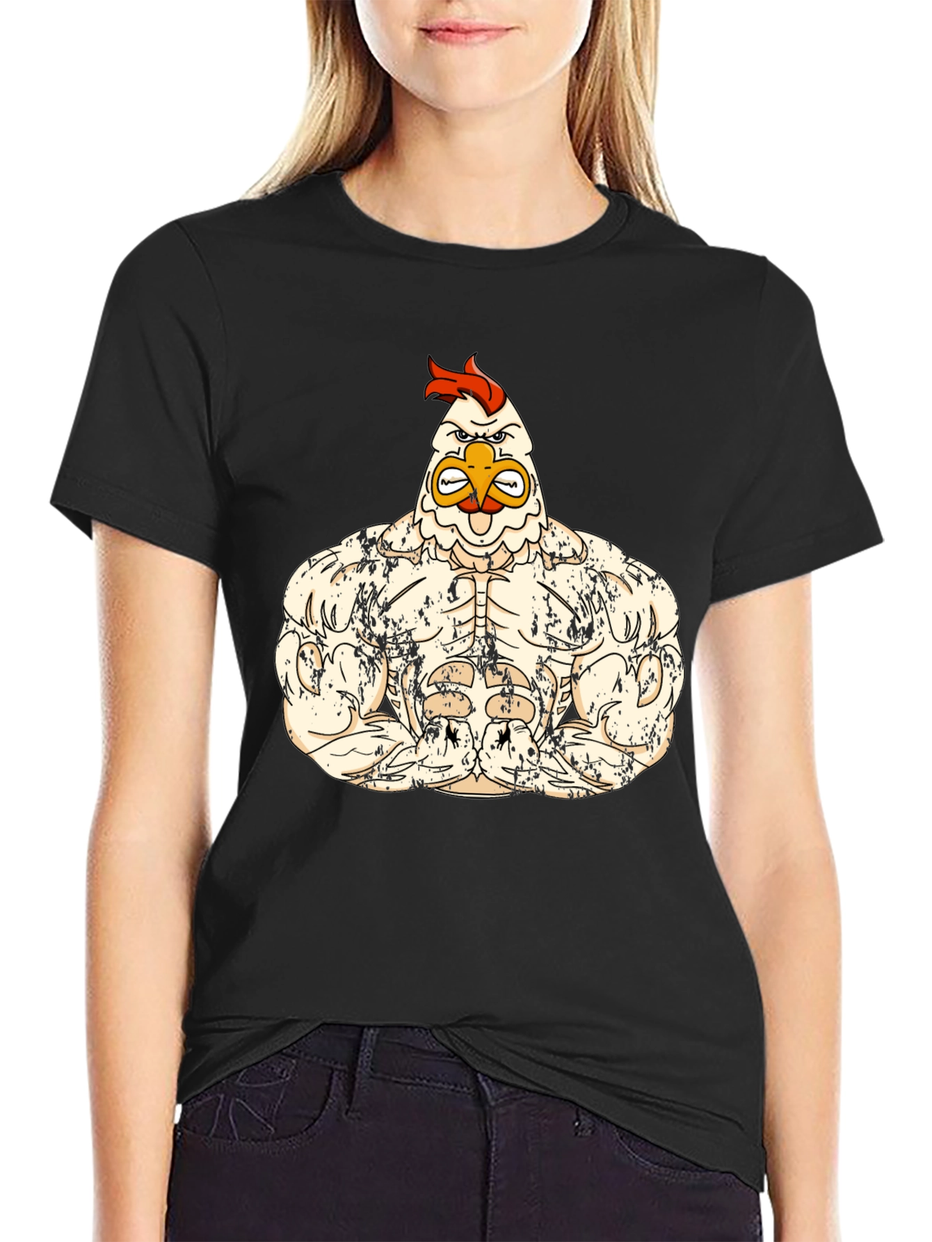 Muscled Chicken Graphic Tee - Black Cotton T-Shirt