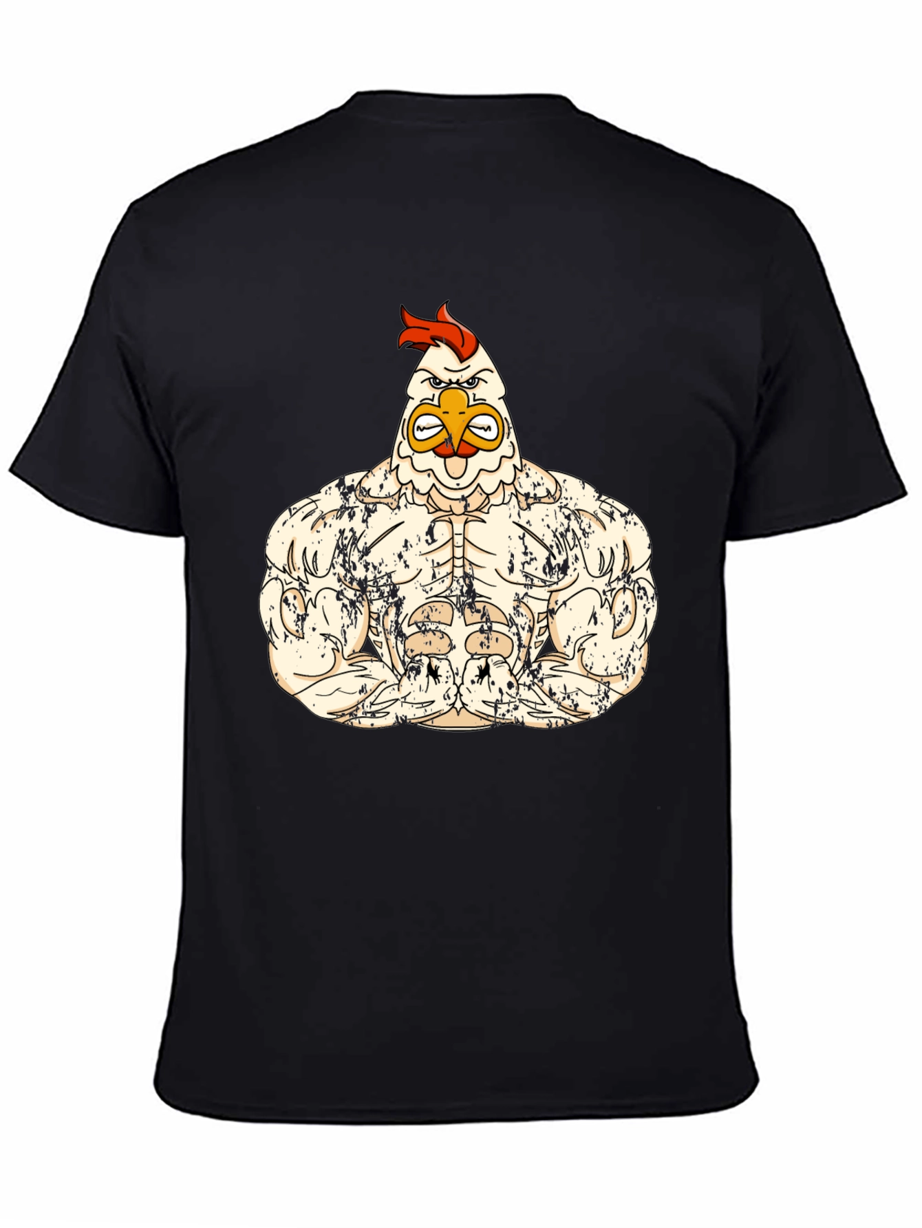Muscled Chicken Graphic Tee - Black Cotton T-Shirt