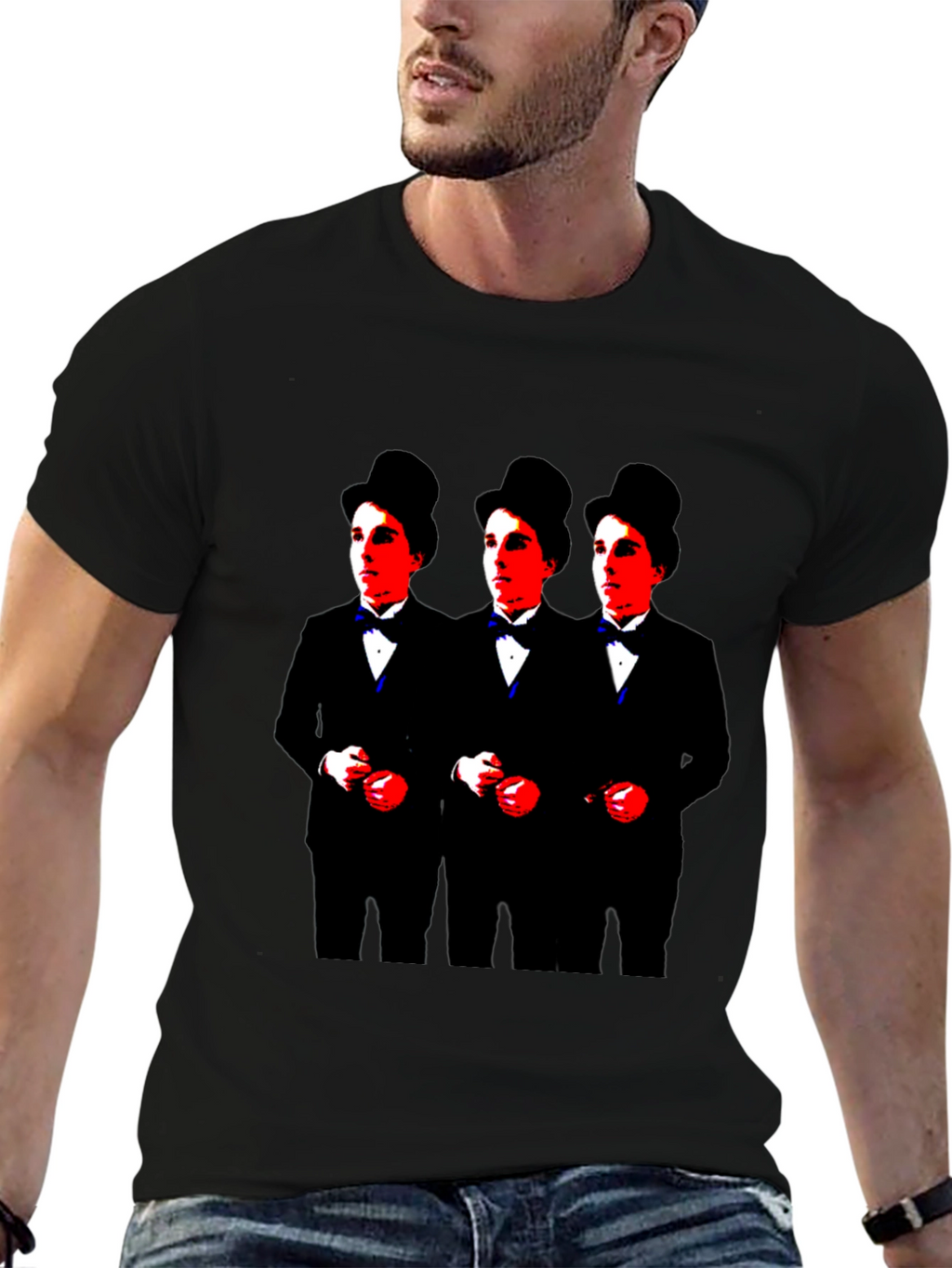 Charlie Chaplin Triple Threat Black Graphic Tee