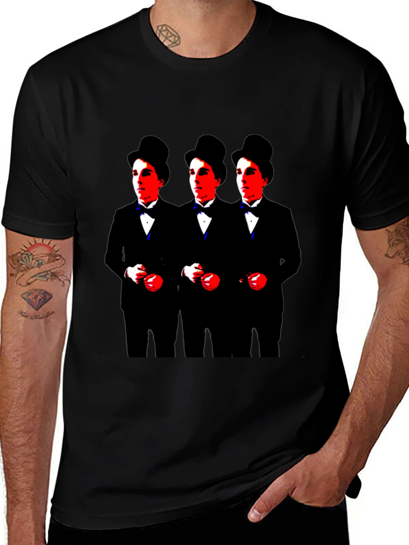 Charlie Chaplin Triple Threat Black Graphic Tee