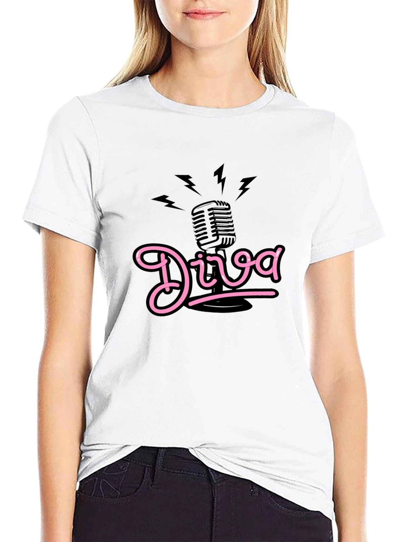 Diva Microphone Graphic Tee - Black Cotton Comfort