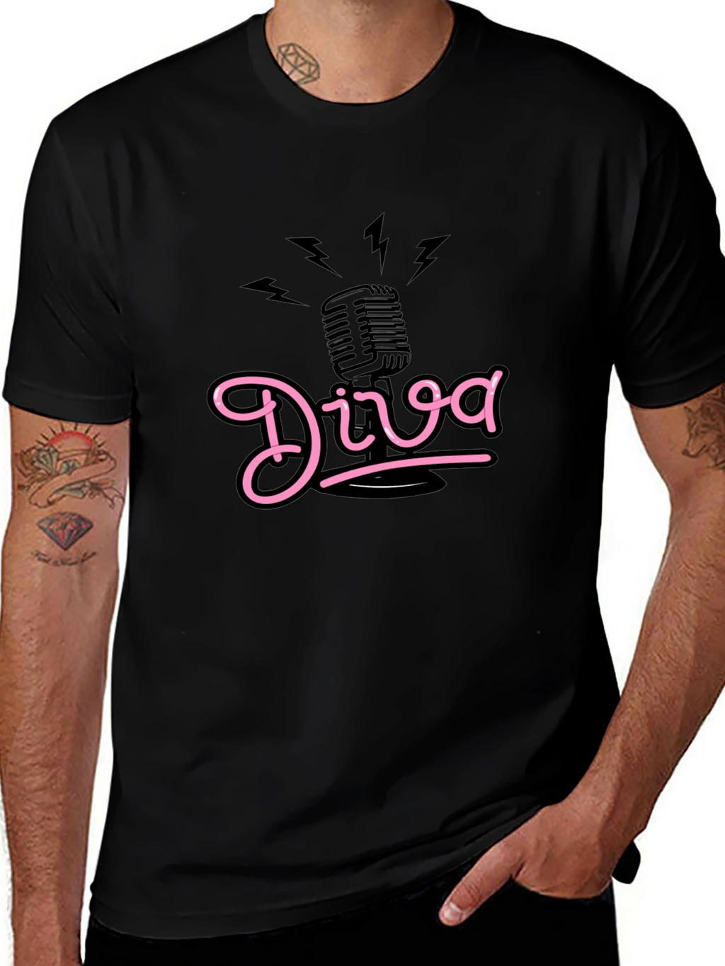 Diva Microphone Graphic Tee - Black Cotton Comfort