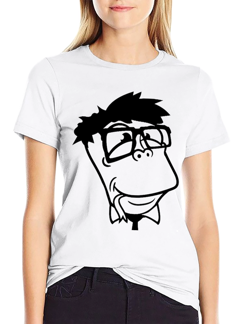 Nerdy Cartoon Graphic Black T-Shirt