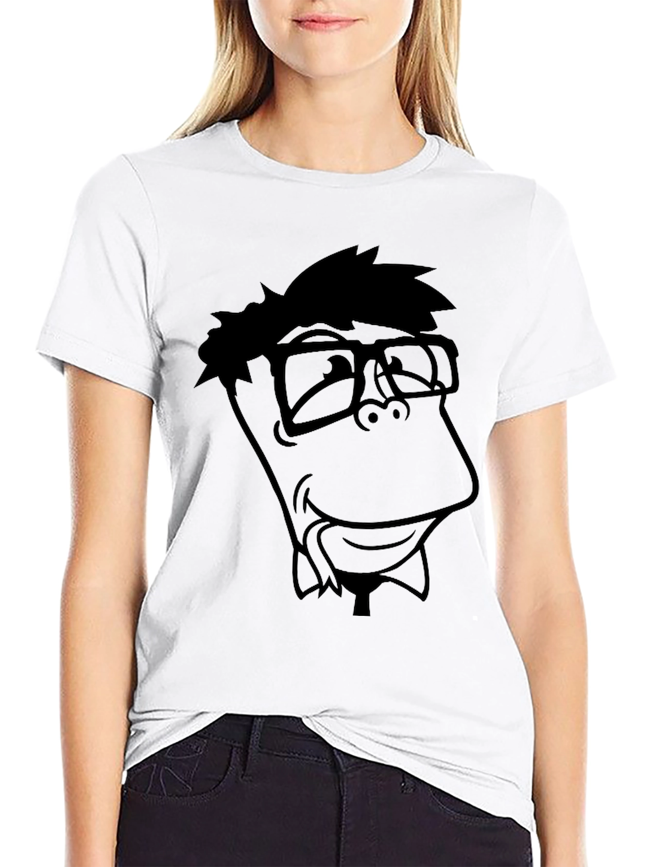 Nerdy Cartoon Graphic Black T-Shirt