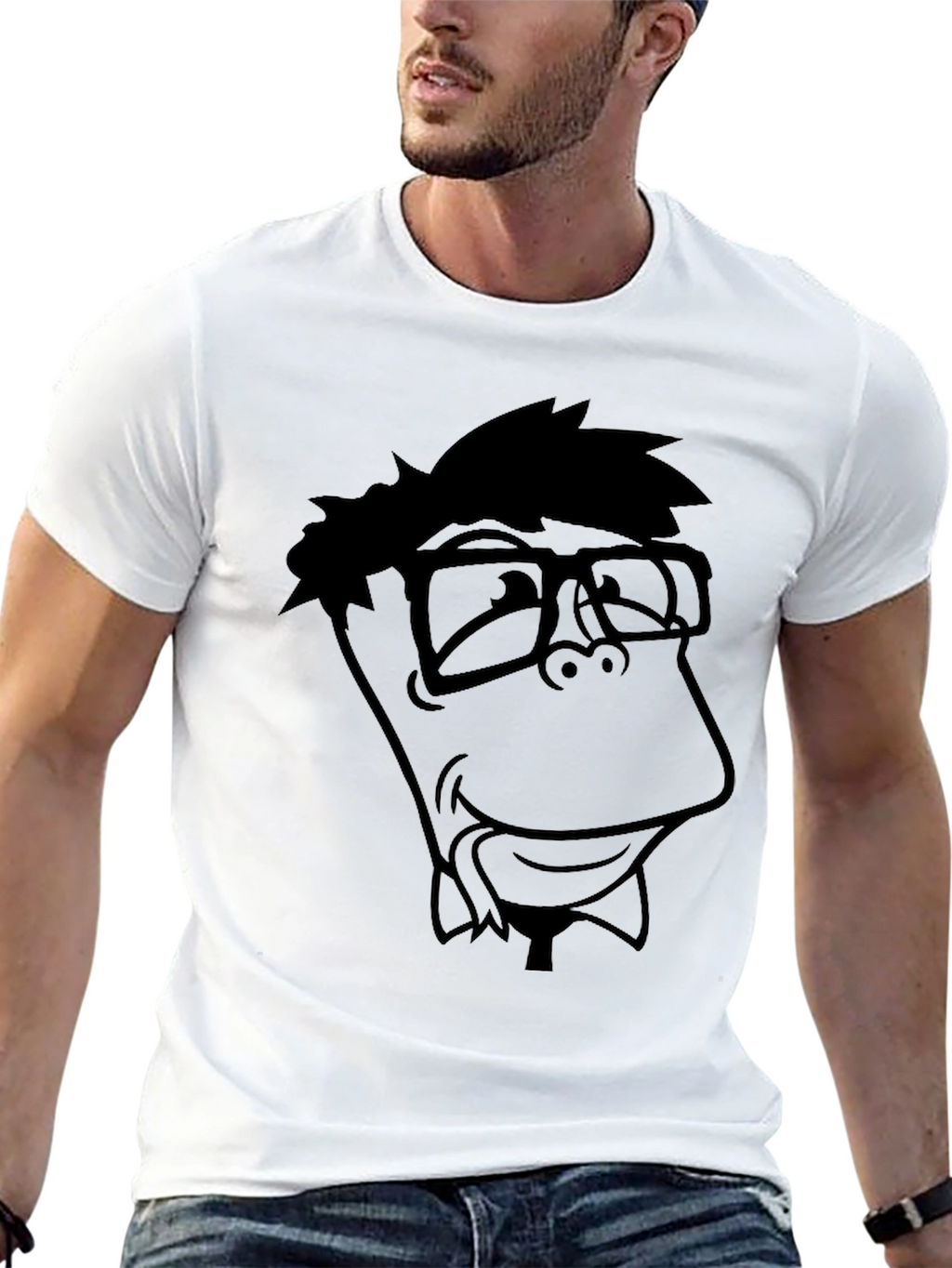 Nerdy Cartoon Graphic Black T-Shirt