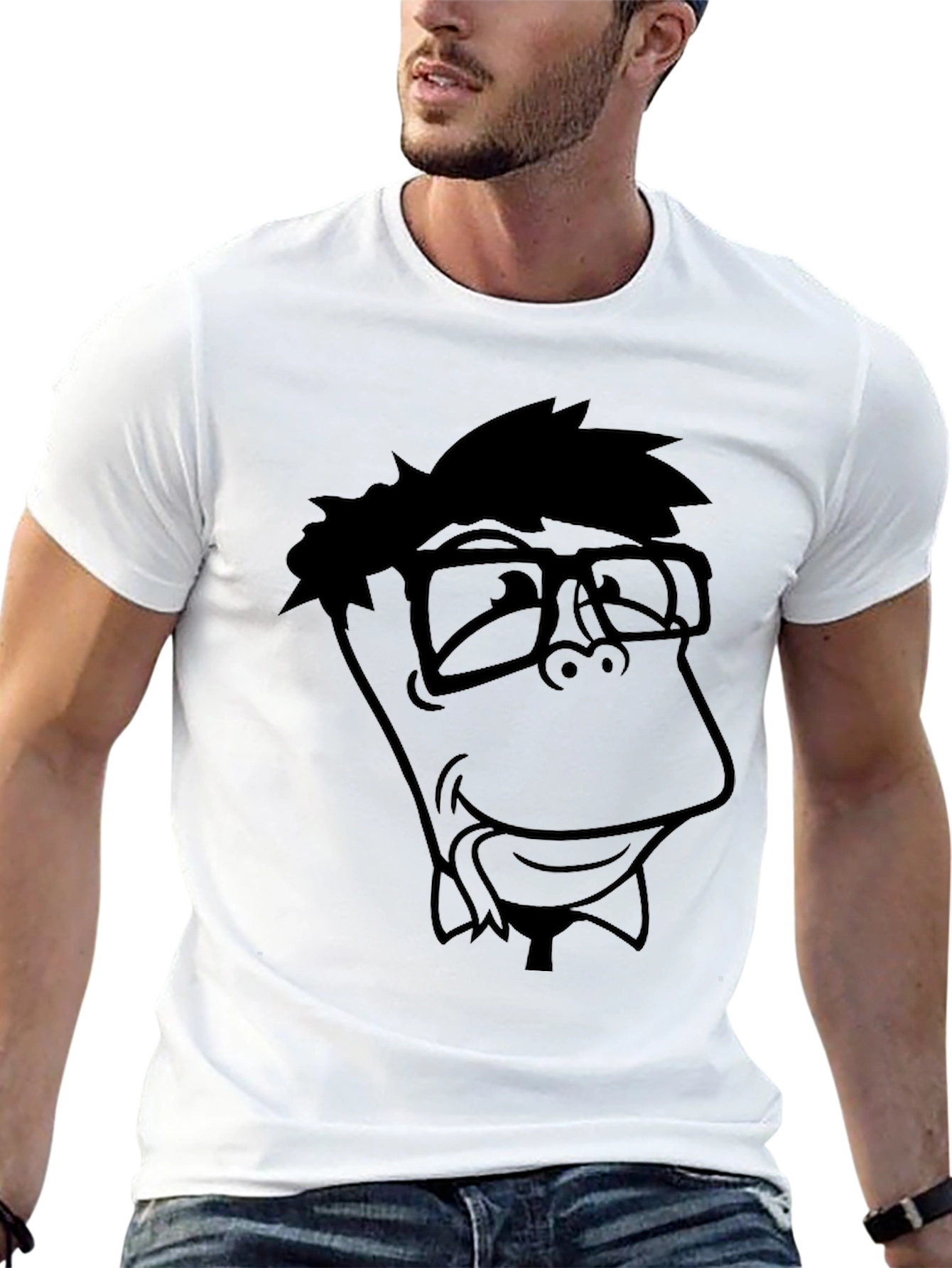 Nerdy Cartoon Graphic Black T-Shirt