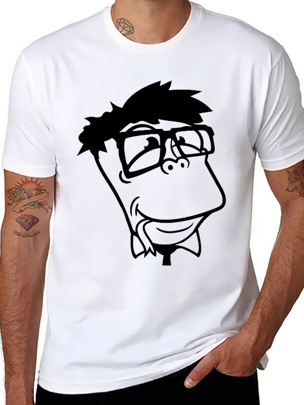 Nerdy Cartoon Graphic Black T-Shirt