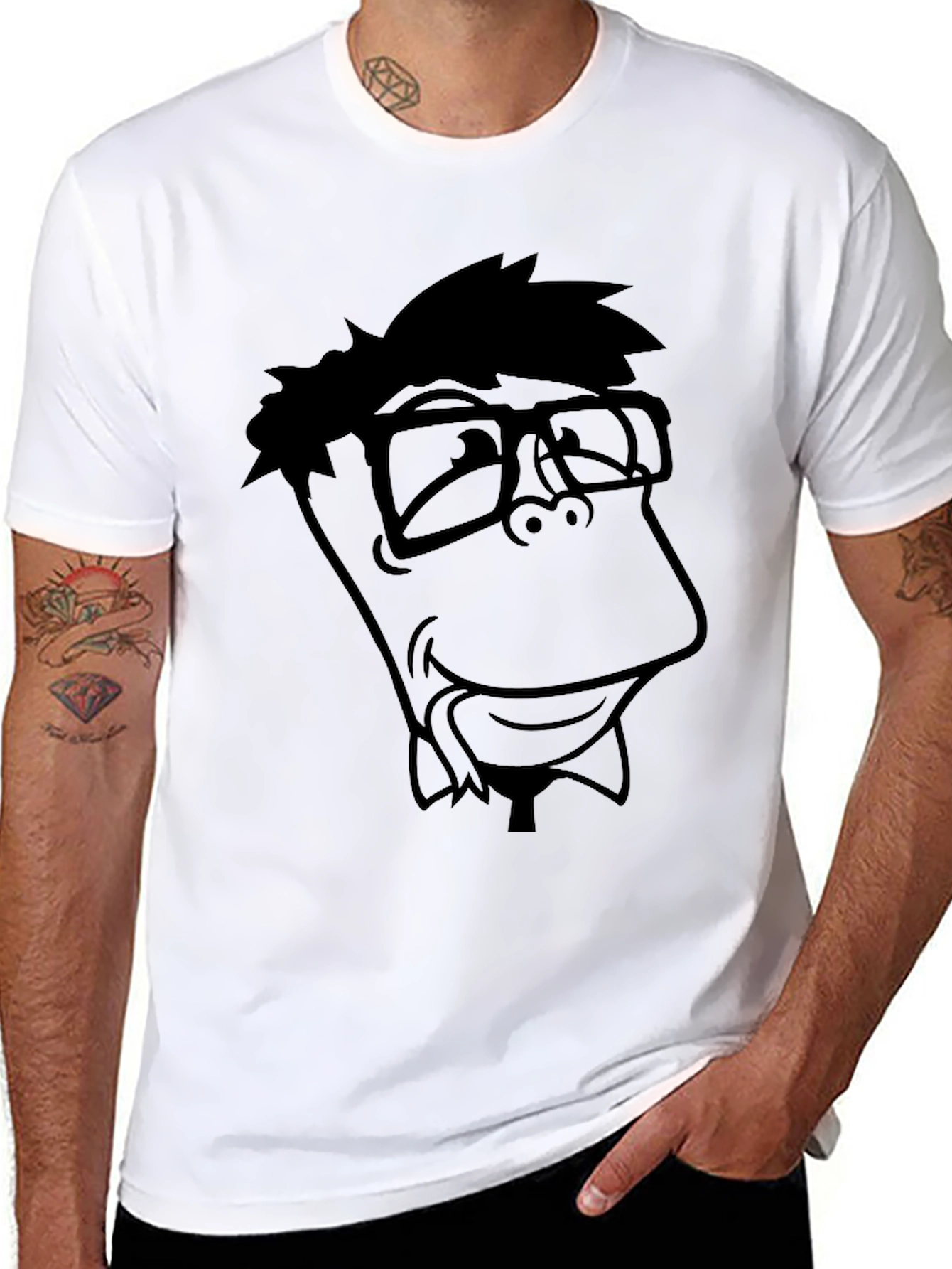 Nerdy Cartoon Graphic Black T-Shirt